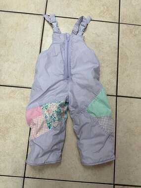 Vintage Ski Slope Toddler 2T Pastel Patchwork Floral Snow Bib Overalls
